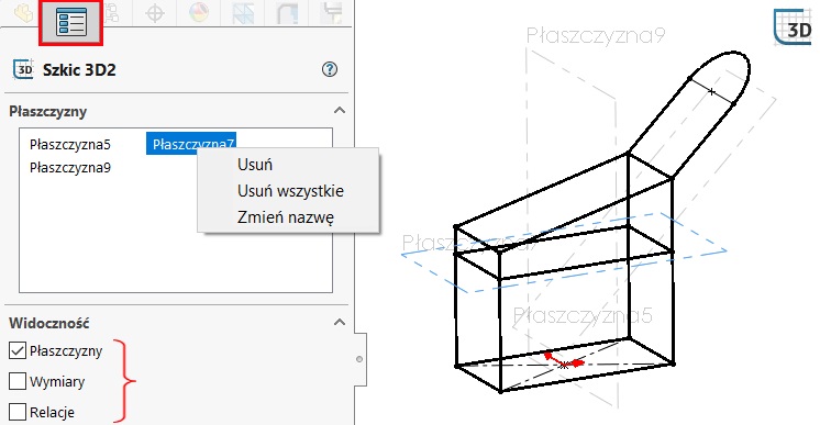 Właściwości szkicu 3D SOLIDWORKS