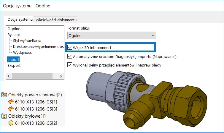 Edycja komponentu importu w 3D Interconnect