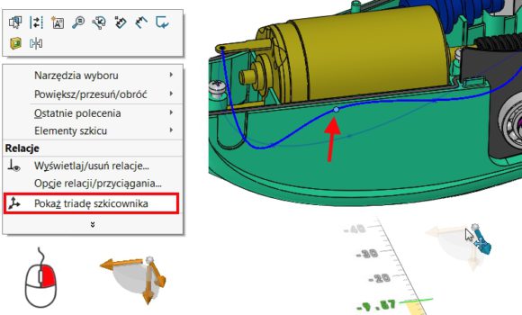 Pokaż triadę szkicownika w szkicu 3D