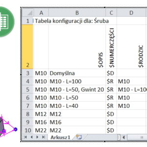 Tabela konfiguracji w Excel vs. menu SOLIDWORKS