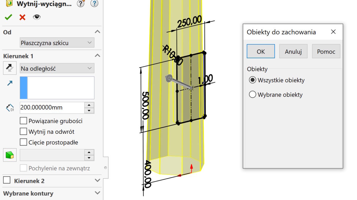 cięcie prostopadłe