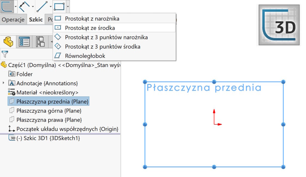 szkic 3D na płaszczyźnie