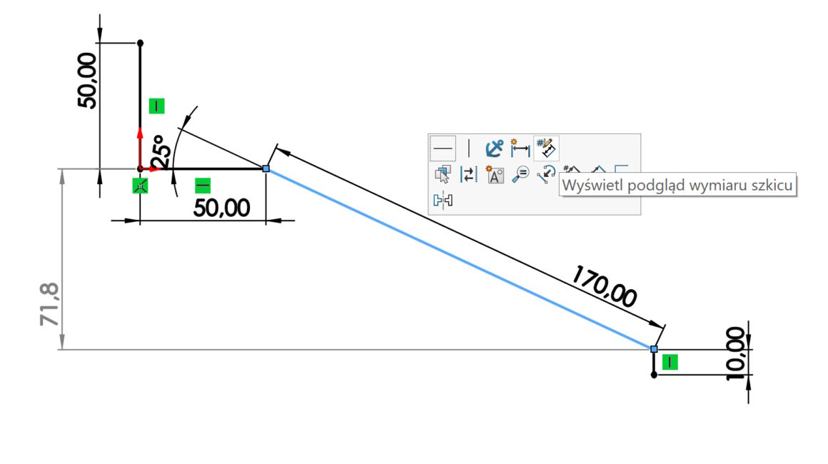 Podgląd wymiaru szkicu po wybraniu