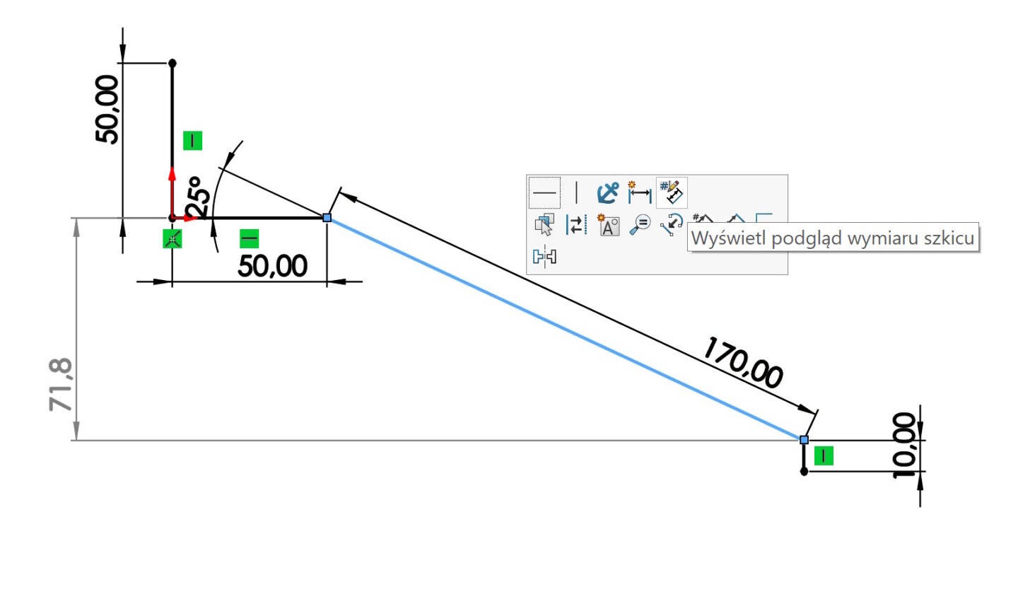 Podgląd wymiaru szkicu po wybraniu Podgląd wymiaru szkicu po wybraniu