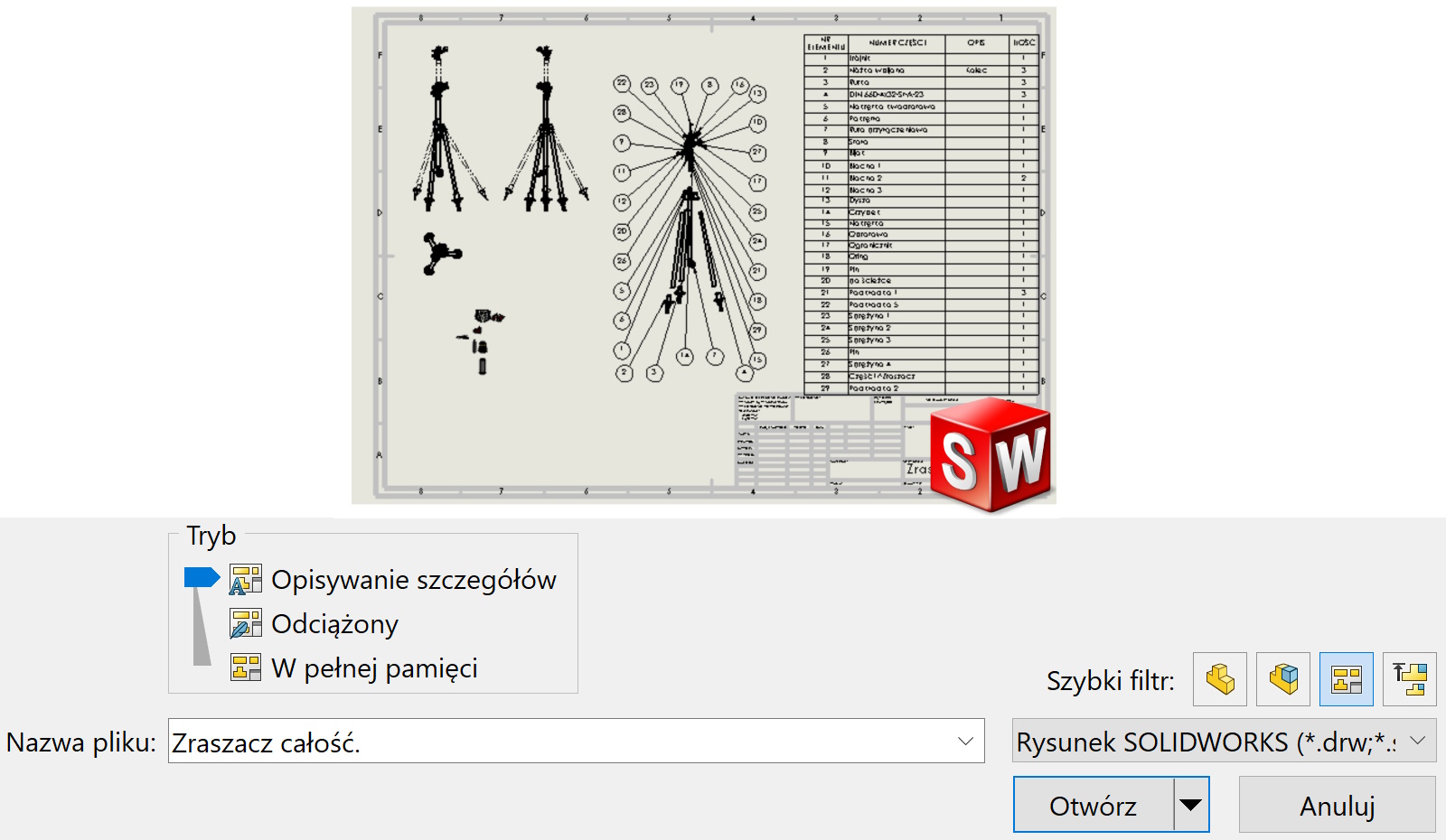 tryb opisywania szczegółów