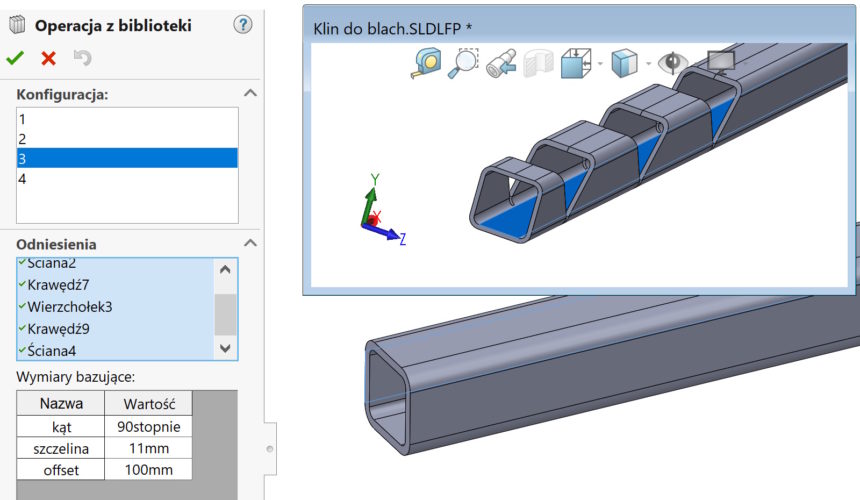 Operacja z biblioteki do gięcia profili hutniczych