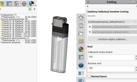 SOLIDWORKS Costing również do złożeń i części wieloobiektowych