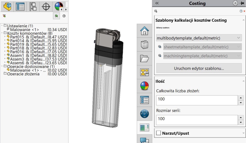 Solidworks kostar också för viknings- och flerarbetsdelar SOLIDWORKS Costing również do złożeń i części wieloobiektowych