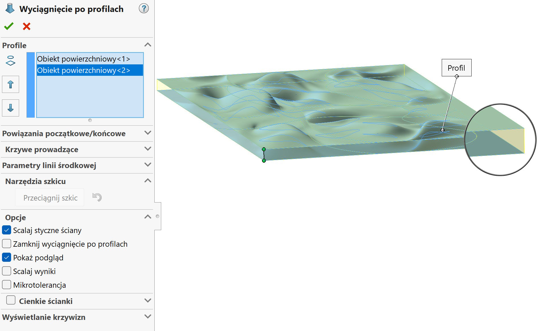 wyciągnięcie po profilach