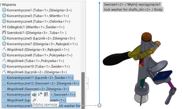 Operacje na wiązaniach w złożeniu