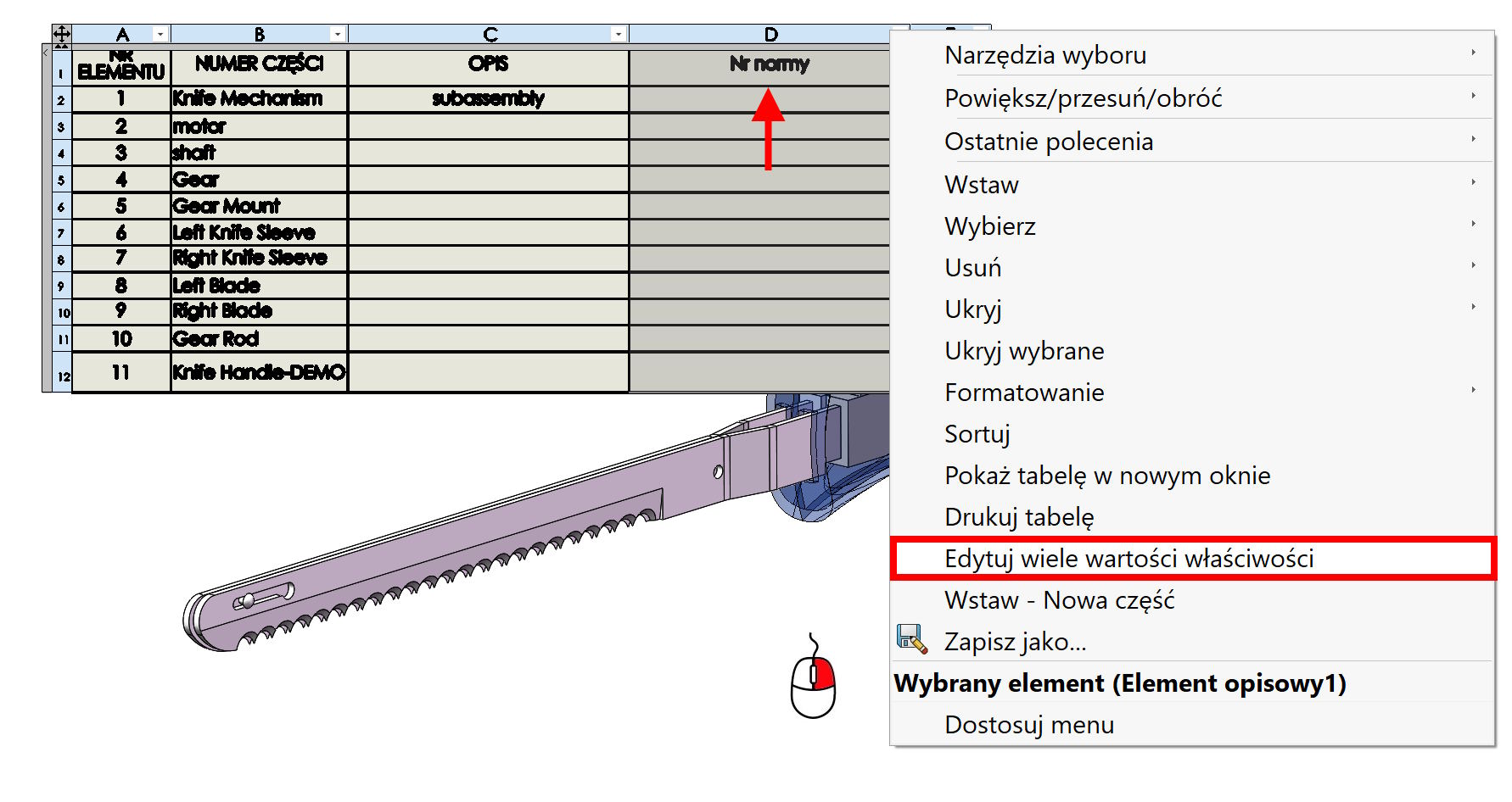 Edytuj wiele wartości właściwości