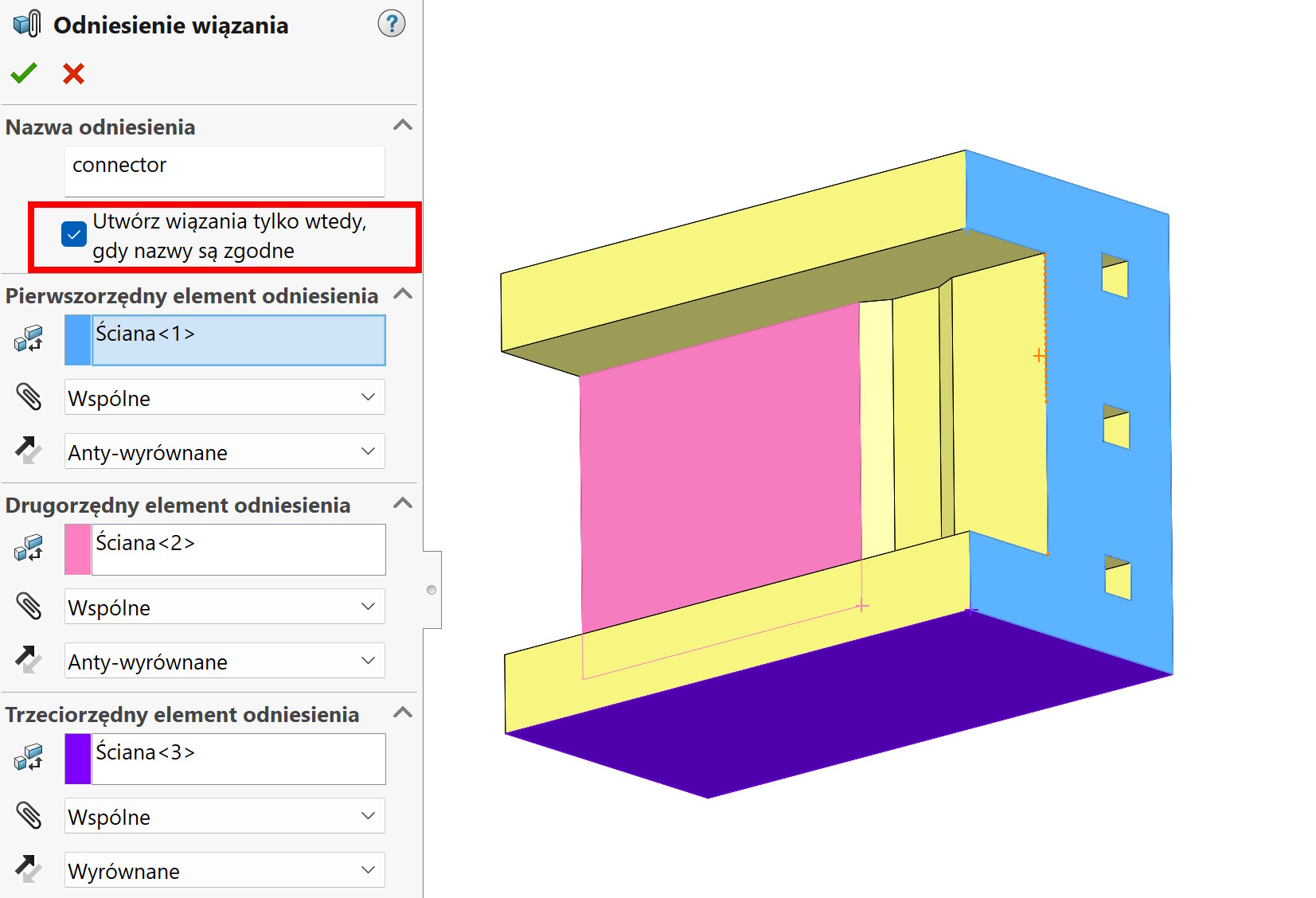 Utwórz wiązania tylko wtedy, gdy nazwy są zgodne