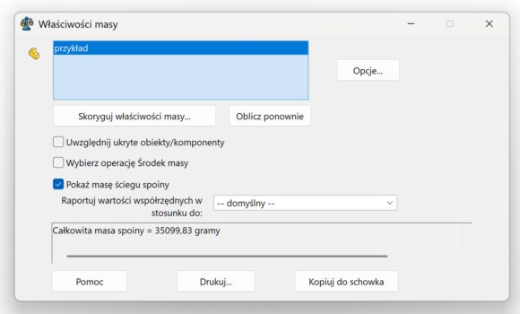 Właściwości masy – pokaż masę ściegu spoiny