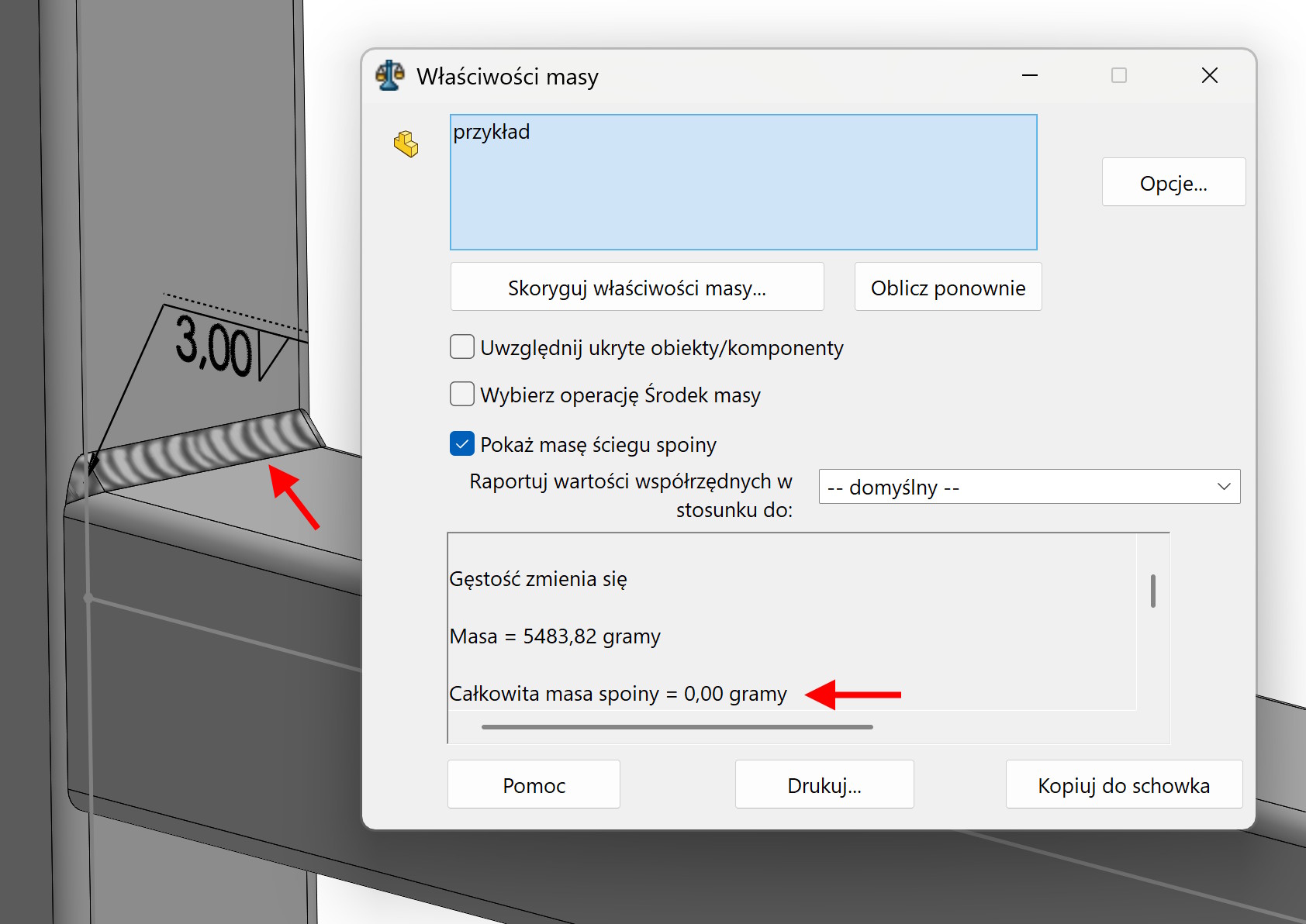 pokaż masę ściegu spoiny