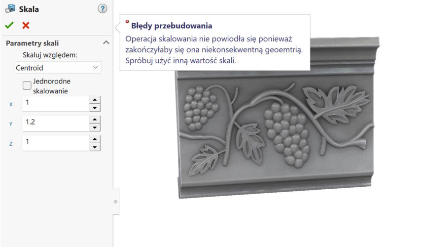 Rozciągnięcie importowanego elementu