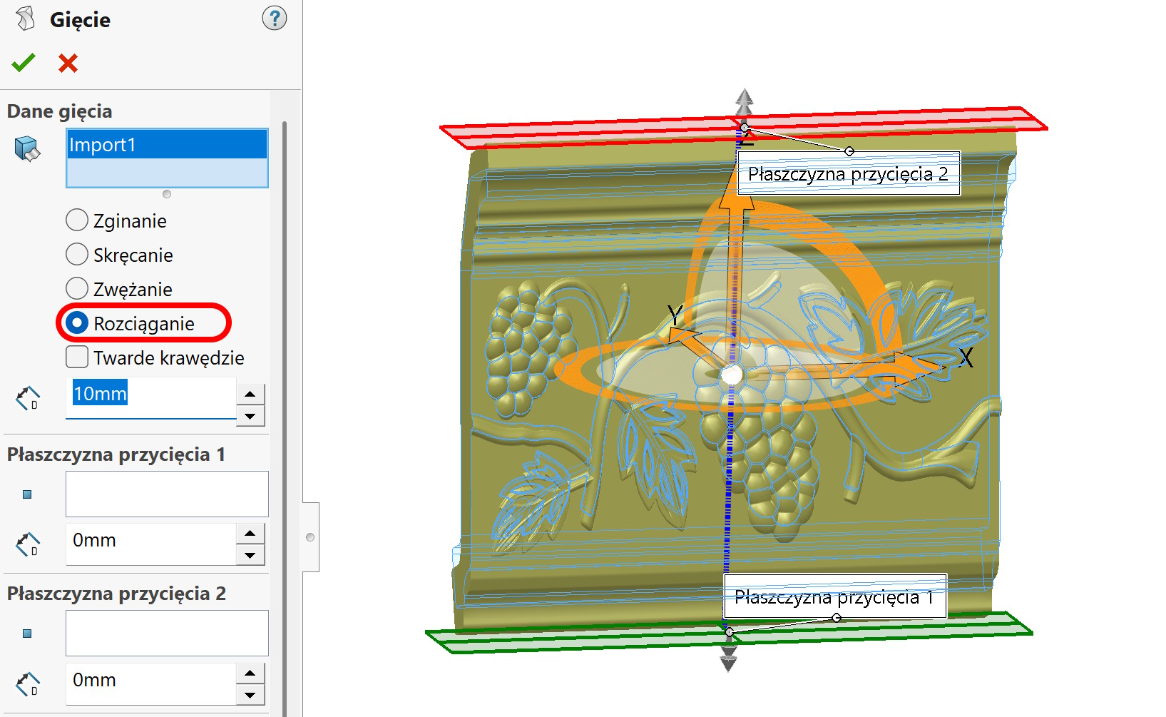 rozciąganie elementu