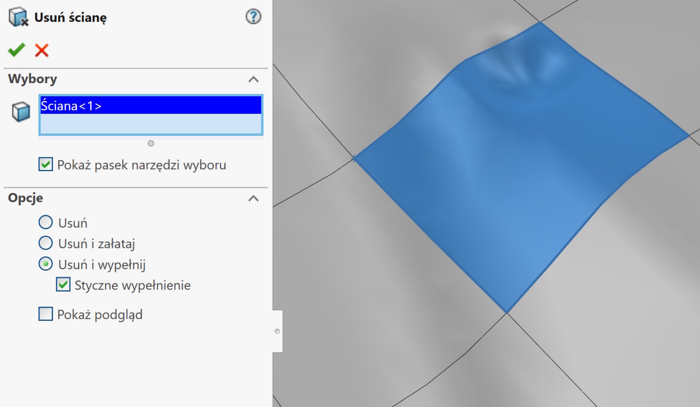 Naprawa lokalnego zniekształcenia w modelu powierzchniowym