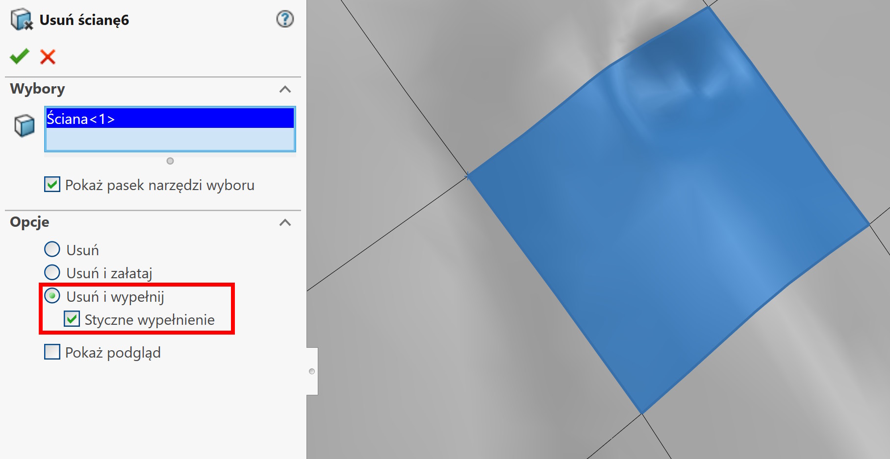 usuń ścianę