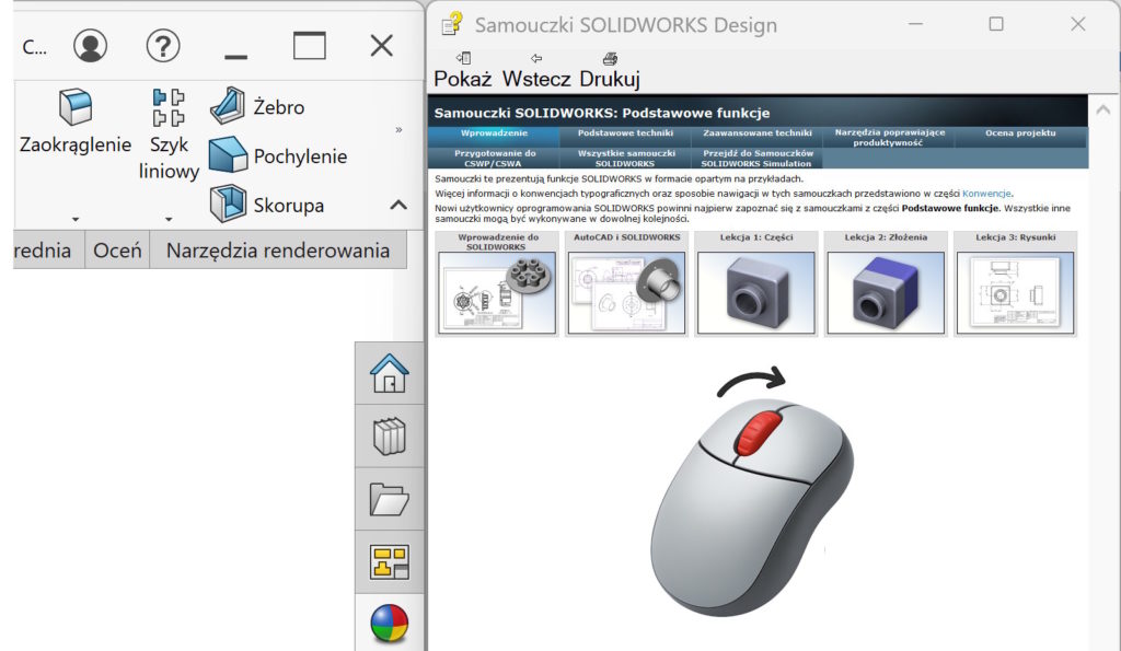 scroll myszki + ctrl do powiększania/zmniejszania tekstu w solidworks