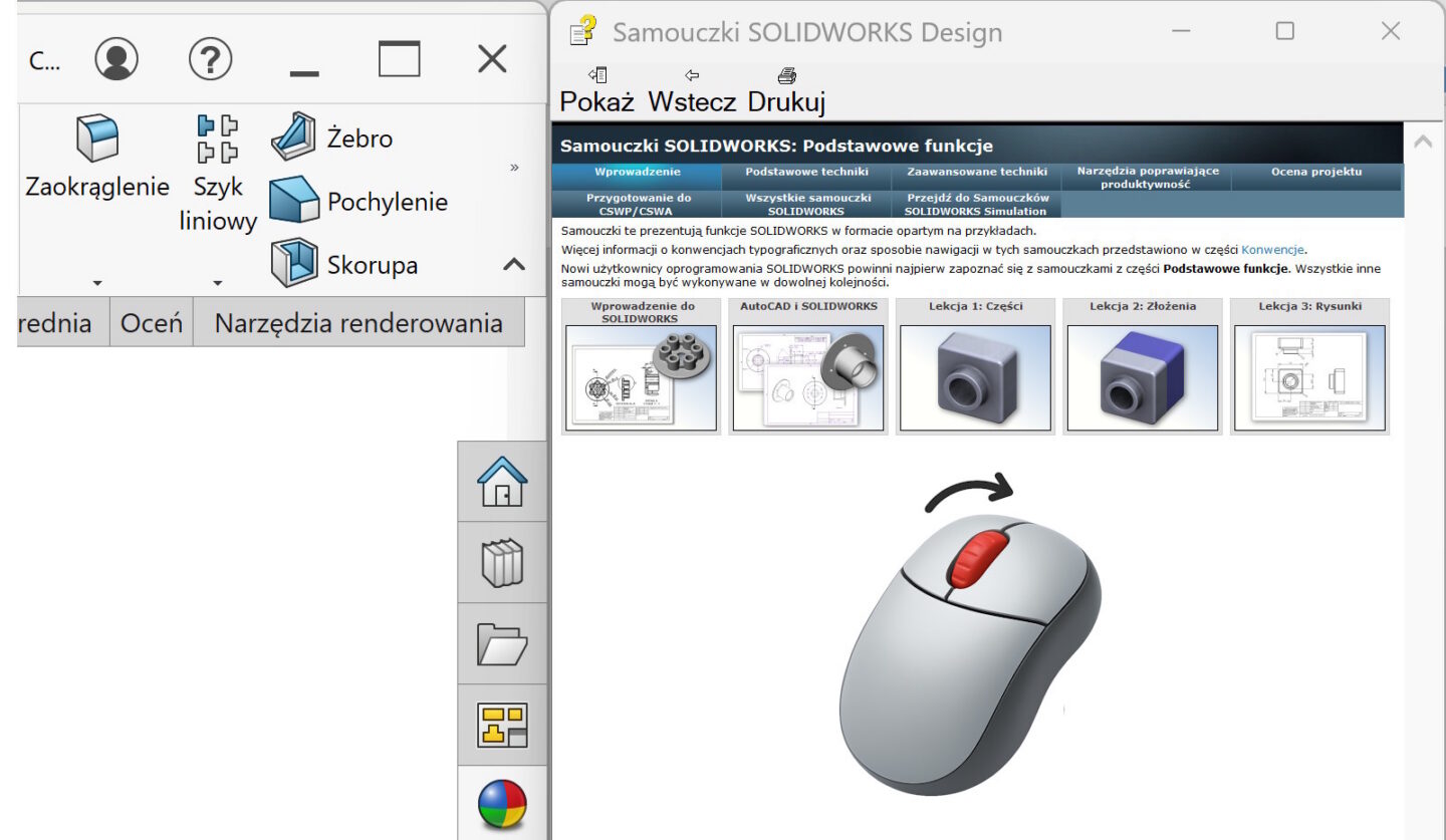 CTRL w SOLIDWORKS działa dokładnie jak w przeglądarce