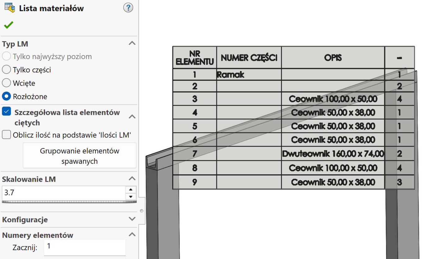 Grupowanie elementów spawanych w dokumentacji