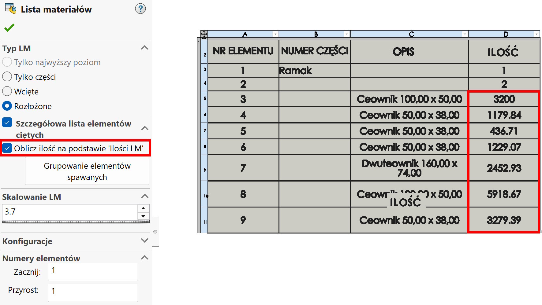 Grupowanie elementów spawanych