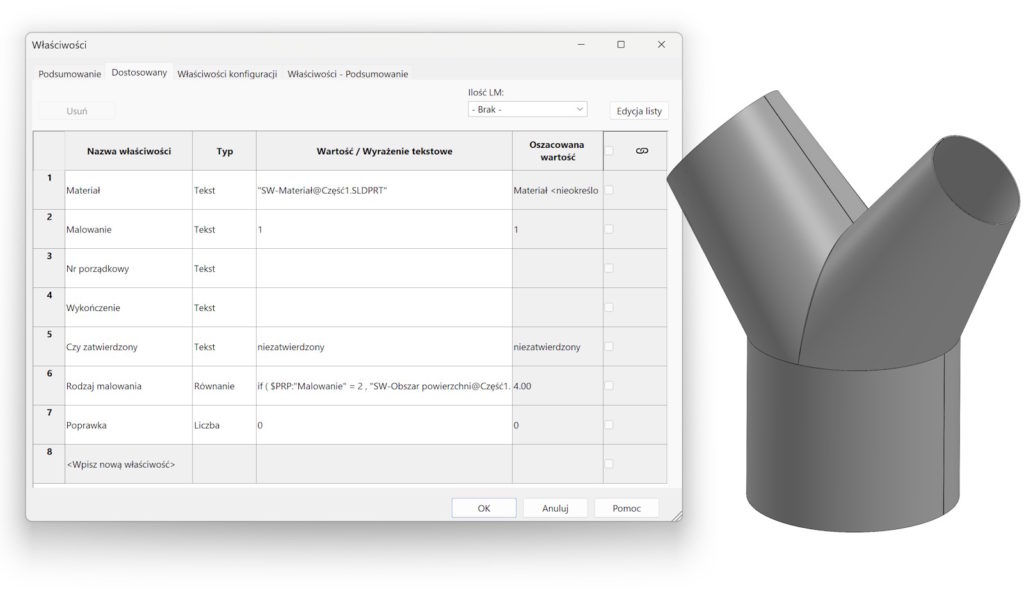 powierzchnia malowania w solidworks
