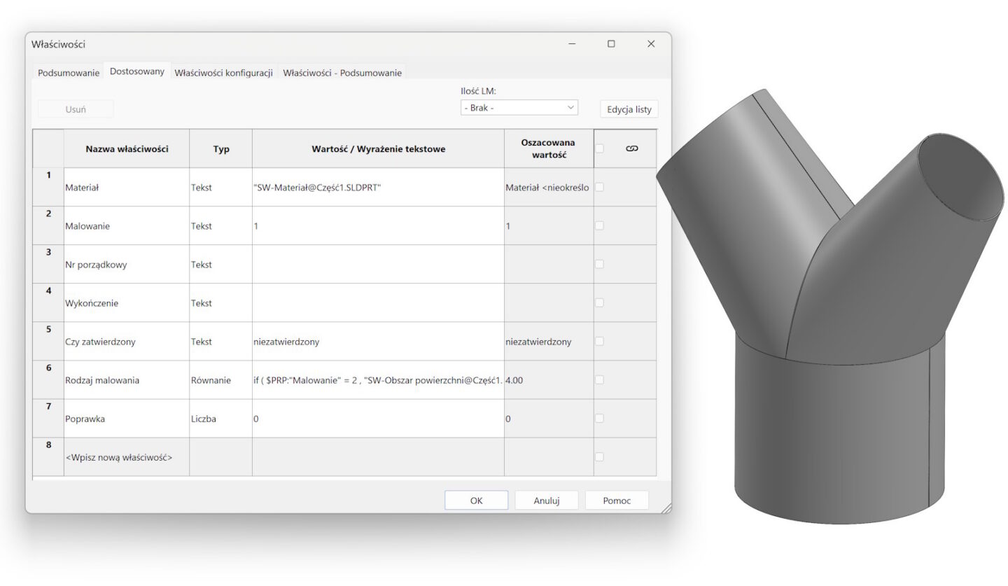 powierzchnia malowania w solidworks