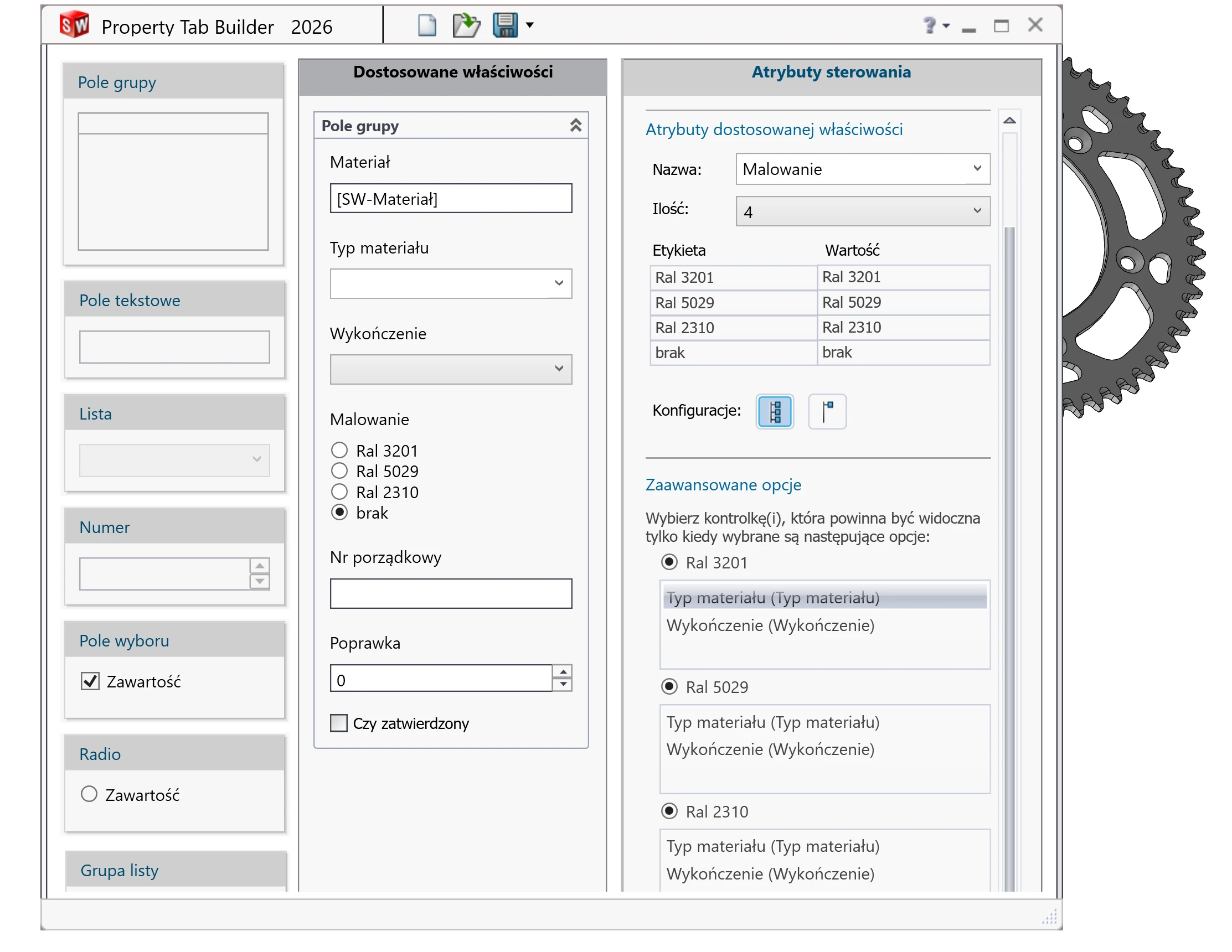 menedżer zakładki właściwości