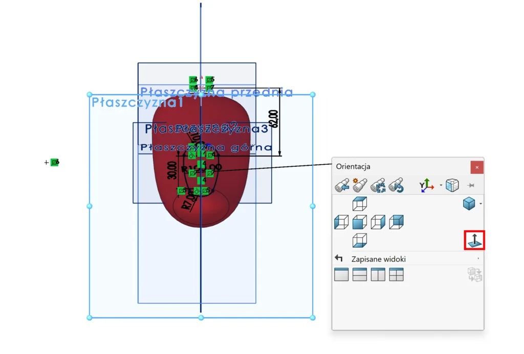 chwilowe wyświetlanie płaszczyzn