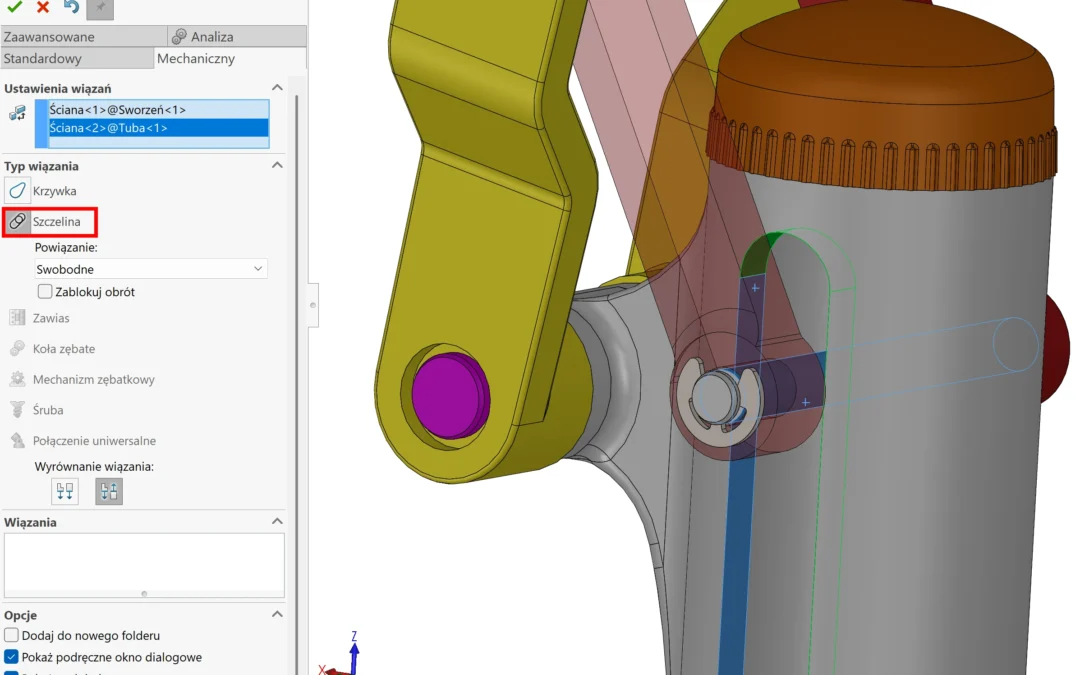Wiązanie Szczeliny w SOLIDWORKS – dlaczego sworzeń nie zawsze opiera się o ścianę fasolki?