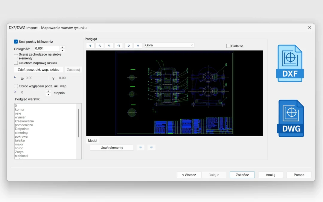 Czyszczenie DWG/DXF przed importem do SOLIDWORKS – dlaczego warto to robić w kreatorze?